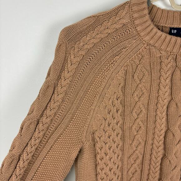 GAP Medium TALL Classic Cable-Knit Sweater Camel tan brown fisherman preppy - Picture 4 of 8